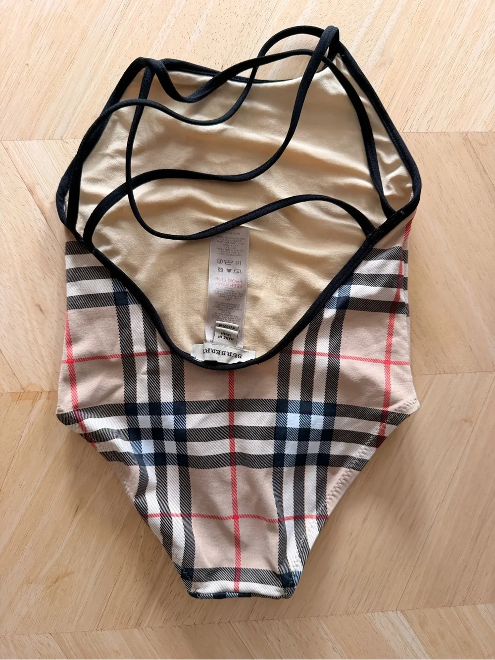 Vintage Burberry Beige Plaid Kids One-Piece Swimsuit 2Y
